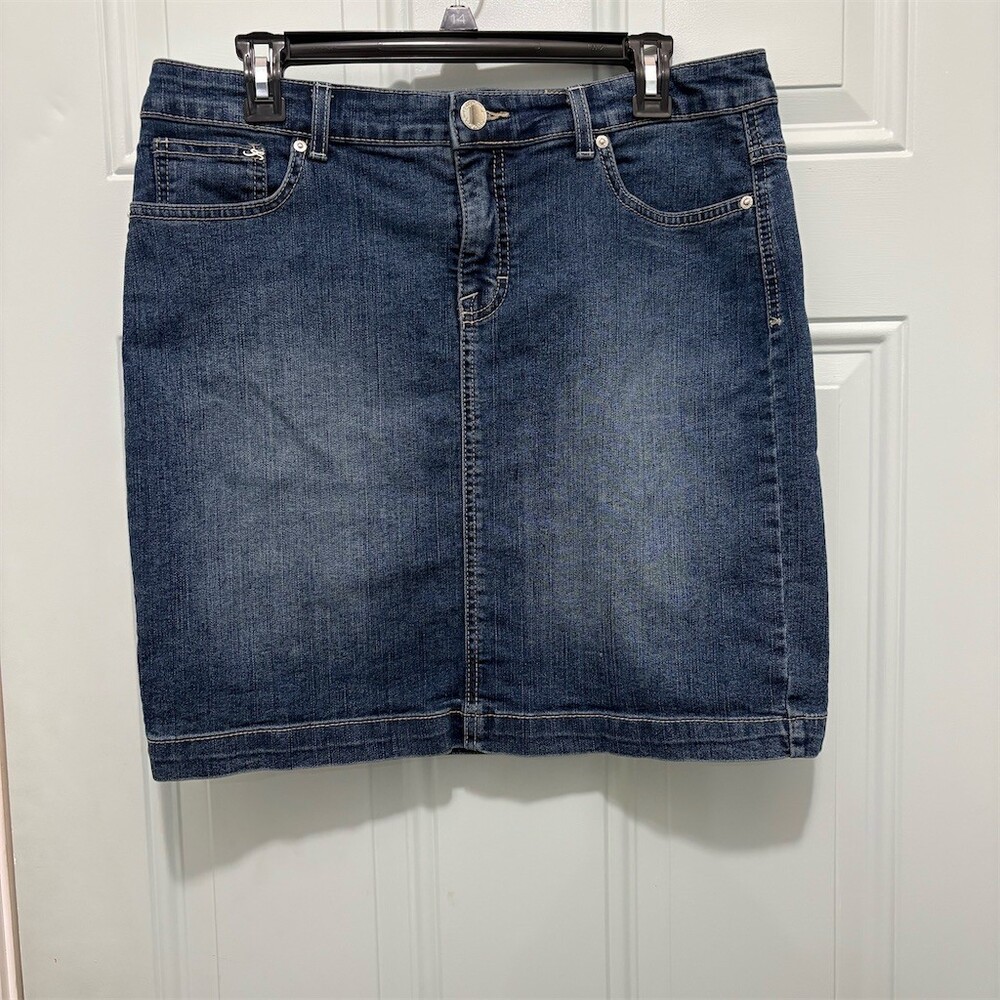 Style & Co Skirt Womens Size 10 Blue Denim Straight Pencil Knee Studded